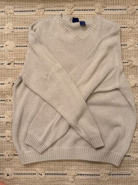 VINTAGE Basic Editions Men's V-Neck Sweater in Light Beige 100% cotton